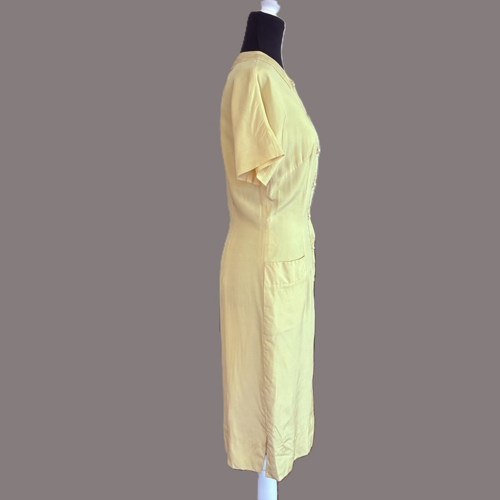 Dynasty for Ambrosine Yellow Silk Pencil Dress Vintage 12 - Picture 4 of 11